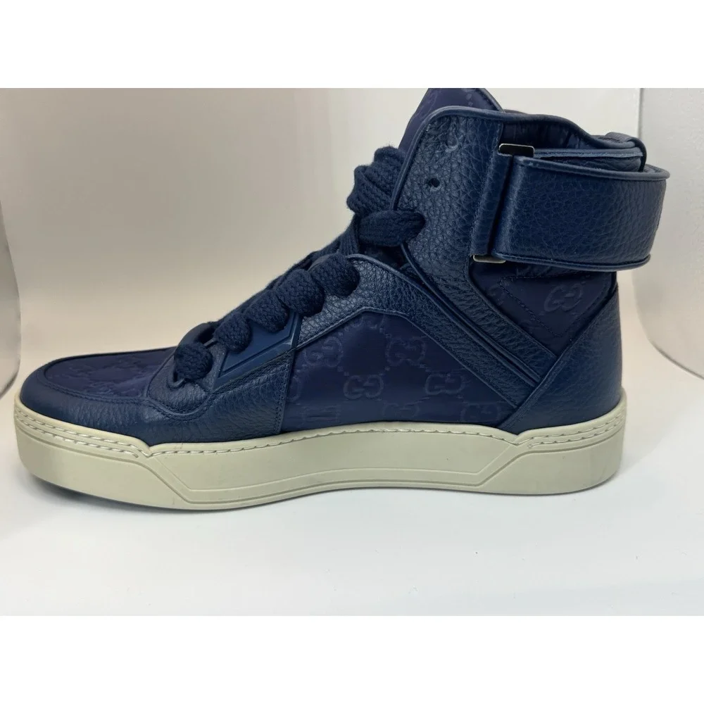 Gucci Guccissima High Top Sneakers Blue Men US 8‎ EU 39 /5 Made in Italy 409766